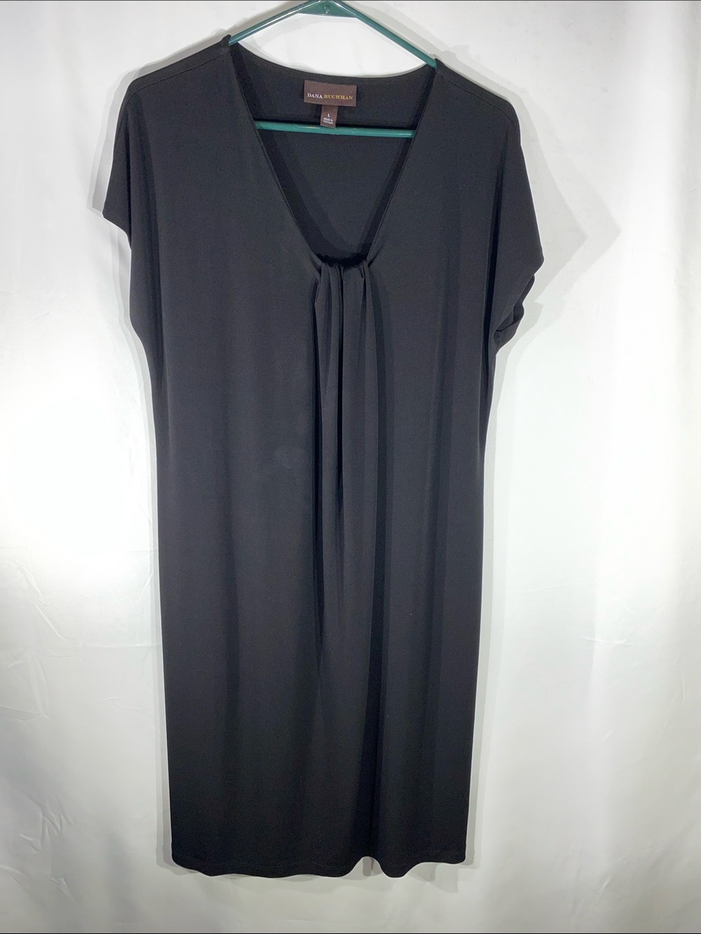 Dana Buchman Black V-Neck Pleat-Front Knit Dress